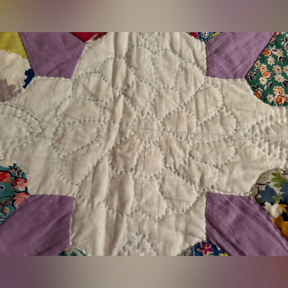 Homemade patchwork hand stitched quilt bedspread, 68”x78” - Picture 4 of 5
